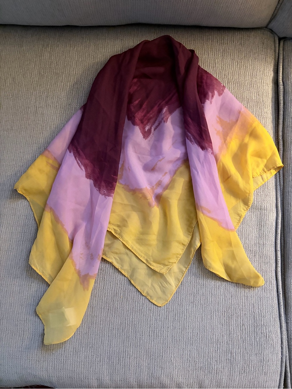 Abstract Color Block Silk Scarf in Yellow, Pink & Burgundy